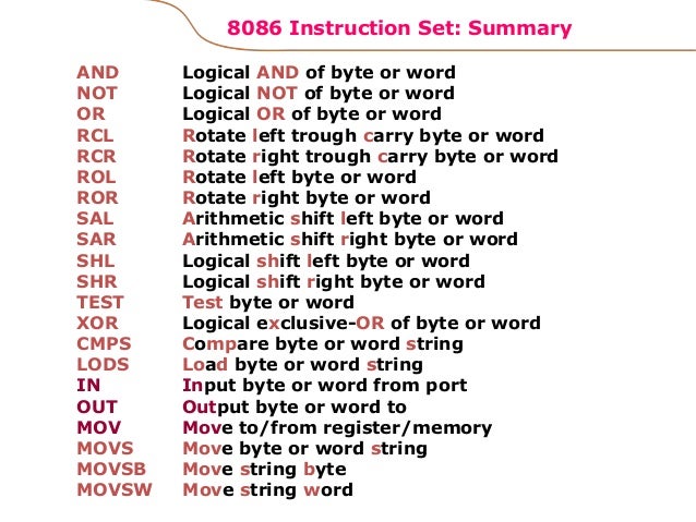 intel 8086 instruction set