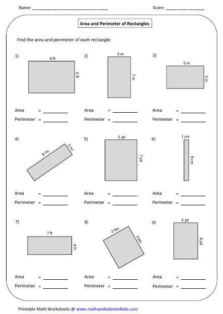 Perimeter of a rectangle worksheet pdf