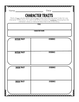 Character traits graphic organizer pdf