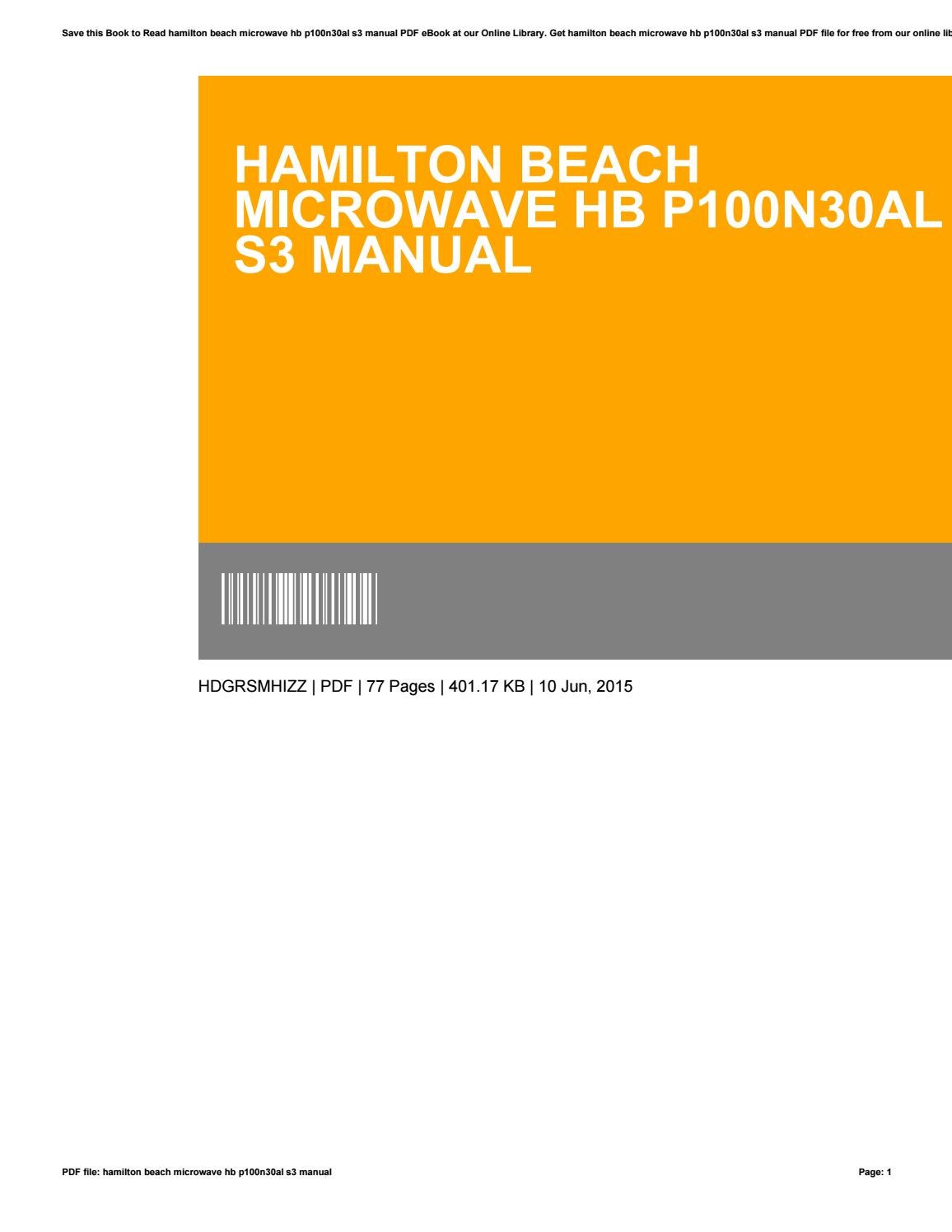 Hamilton beach hb p100n30al s3 manual