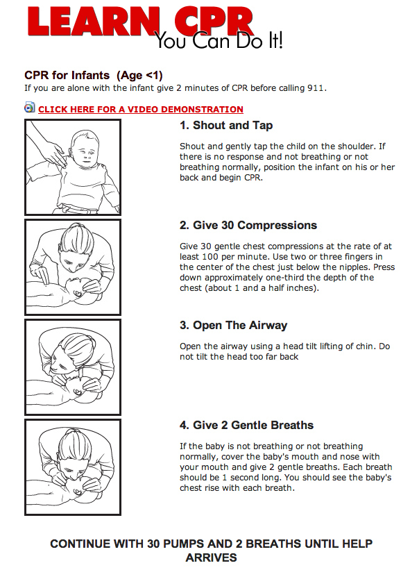 Infant cpr instructions printable